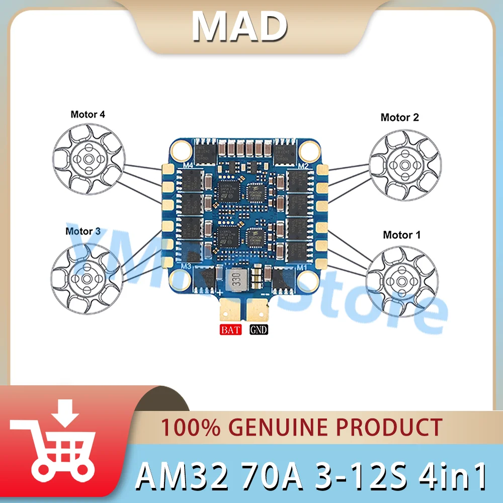 

Электрическая регулировка высокого напряжения MAD AM32 70A 3-12S 4 в 1, подходящая для тревожной машины FPV