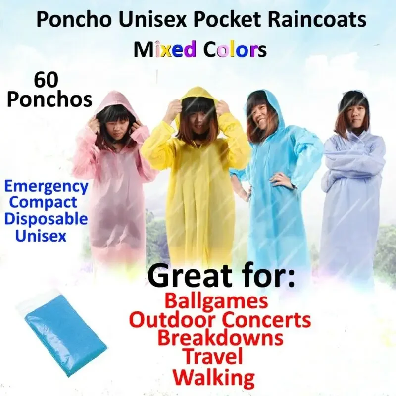 Chubasquero desechable para adultos, Poncho impermeable para Festival de Camping al aire libre, Unisex