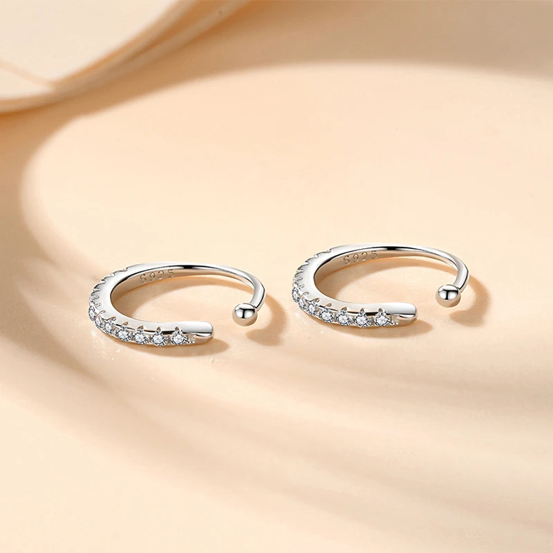 Pendientes de Clip de circonio tipo C decorados de Plata de Ley 925 a la moda, diamantes de imitación Punk Rock sin agujero, regalo de joyería para