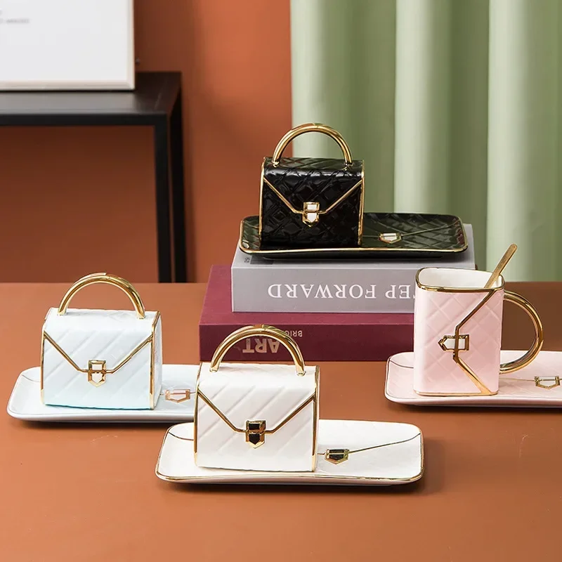 حقيبة على شكل القهوة القدح Luruxy الجمالية كوب حقيبة يد من السيراميك شكل الشاي القدح الصحن مجموعة الحلوى بعد الظهر كوب ماء درينكوير هدية