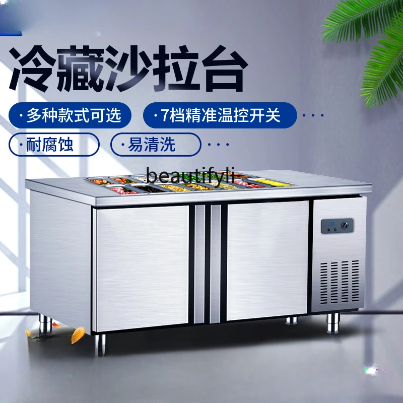 Commercial Fresh Workbench Slotted Cold Dishes Fruit Fishing Display Cabinet Refrigerator Freeze Storage Freezer