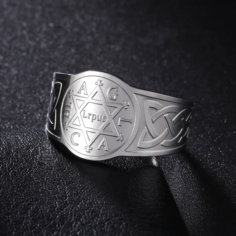 LIKGREAT Star of David Stainless Steel Ring for Men Women Vintage Celtic Knot Open Rings Amulet Wiccan Jewish Jewelry Gifts