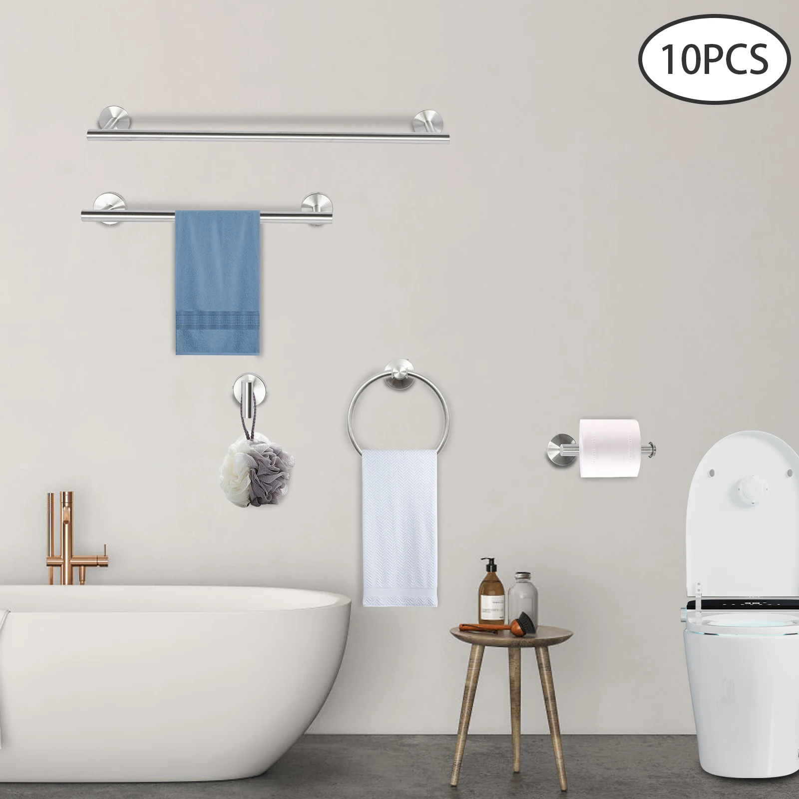 10 Piece Bathroom Hardware Set Bathroom Stainless Steel Accessory Set Towel Racks for Bathroom Silver