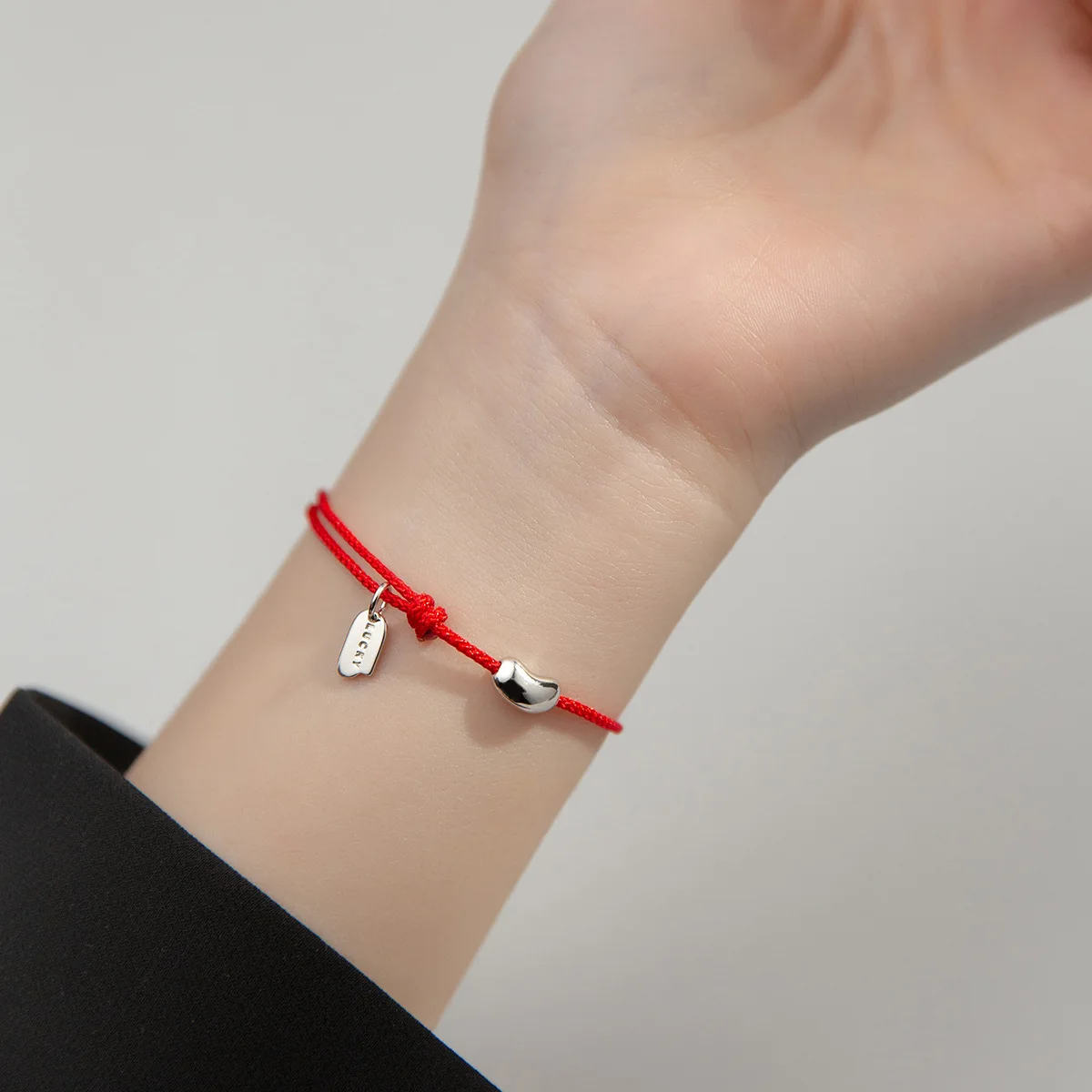 La Monada 23cm 925 srebro fasola czerwona linka bransoletki czerwona nić ciąg biżuteria bransoletki dla kobiet Student Girl