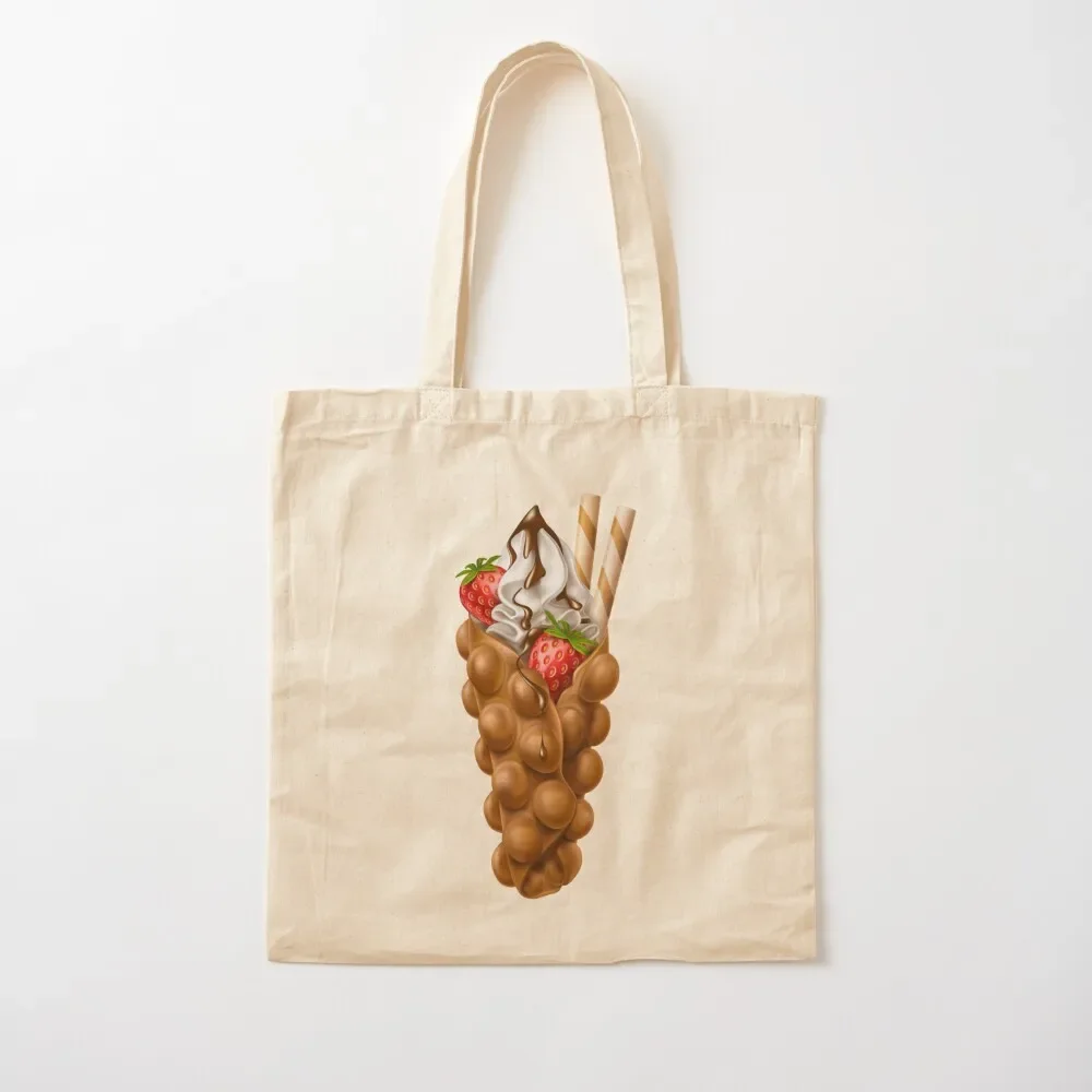 

Egg Bubble Waffle Vanilla Ice Cream with Strawberry and Chocolate Topping Tote Bag cute pouch bag Candy bags great bag