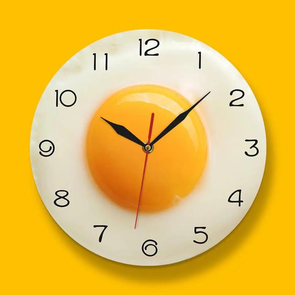 Poached Egg Wall Clock Non-Ticking Battery Operated for Bedroom Home Decor Modern Decorative Food Poached Egg Wall Clocks