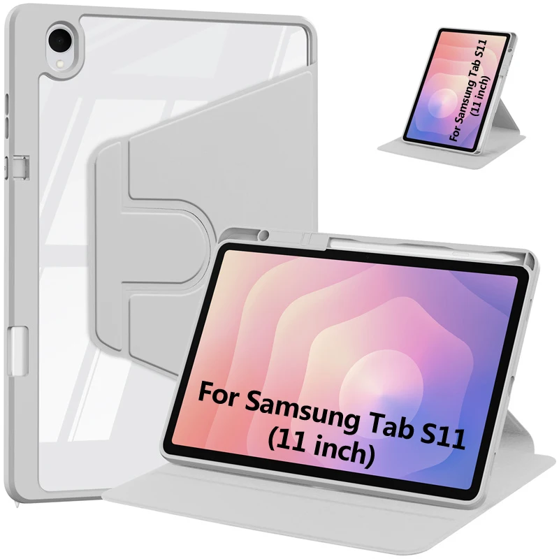 For Samsung Tab S11 Case 11 inch SM-X730 X736B 360 Rotating Acrylic Stand Cover For Funda Galaxy Tab S11 Case with Pencil Holder