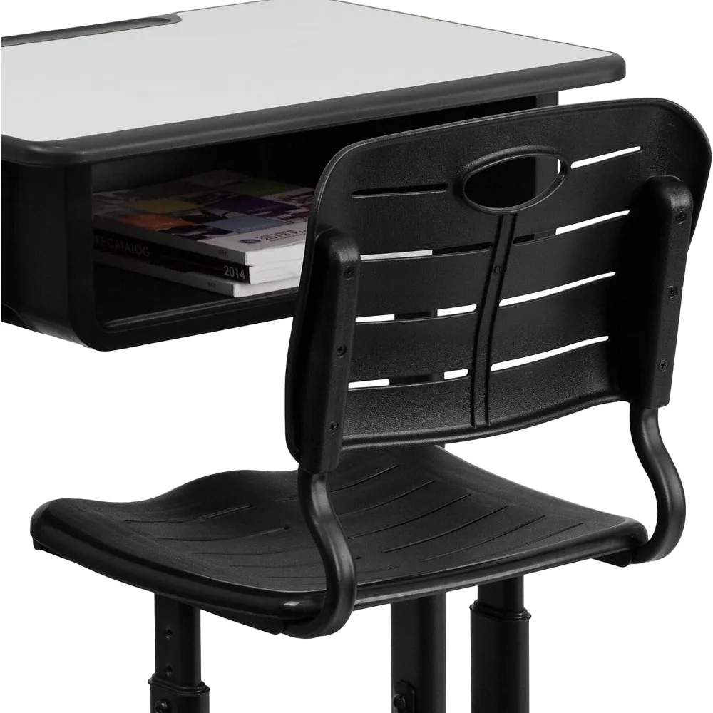 Juego de escritorio y silla para estudiantes con altura ajustable para el aula o el aprendizaje a distancia, escritorio gris/negro con silla y