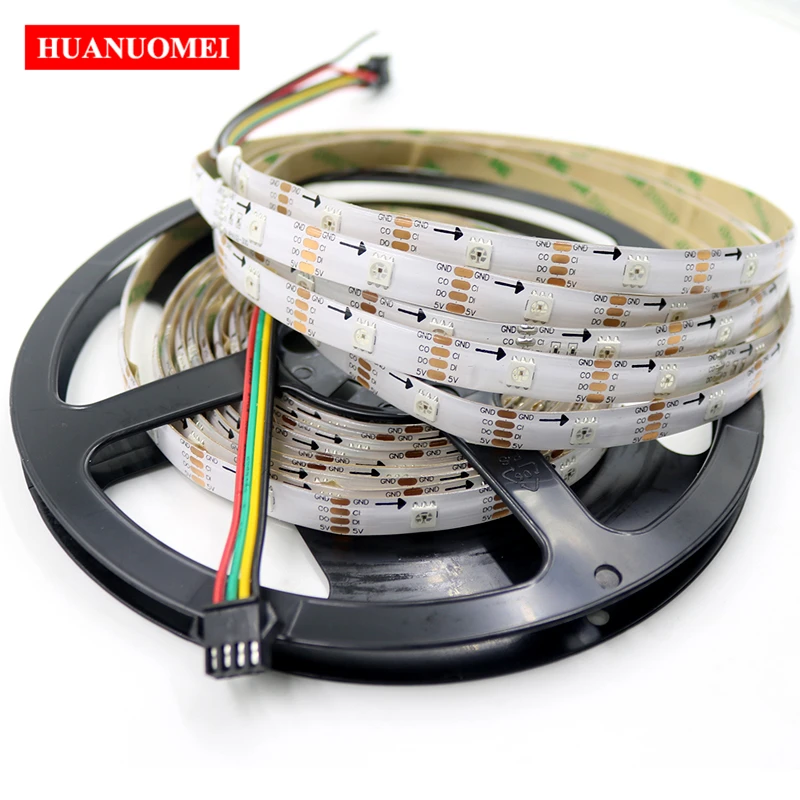 

5V 30LEDs/M APA102 RGB LED Strip 5050 SMD Digital Flexible Pixel Tape Light TV White PCB Waterproof IP65 Outdoor Decoration Lamp