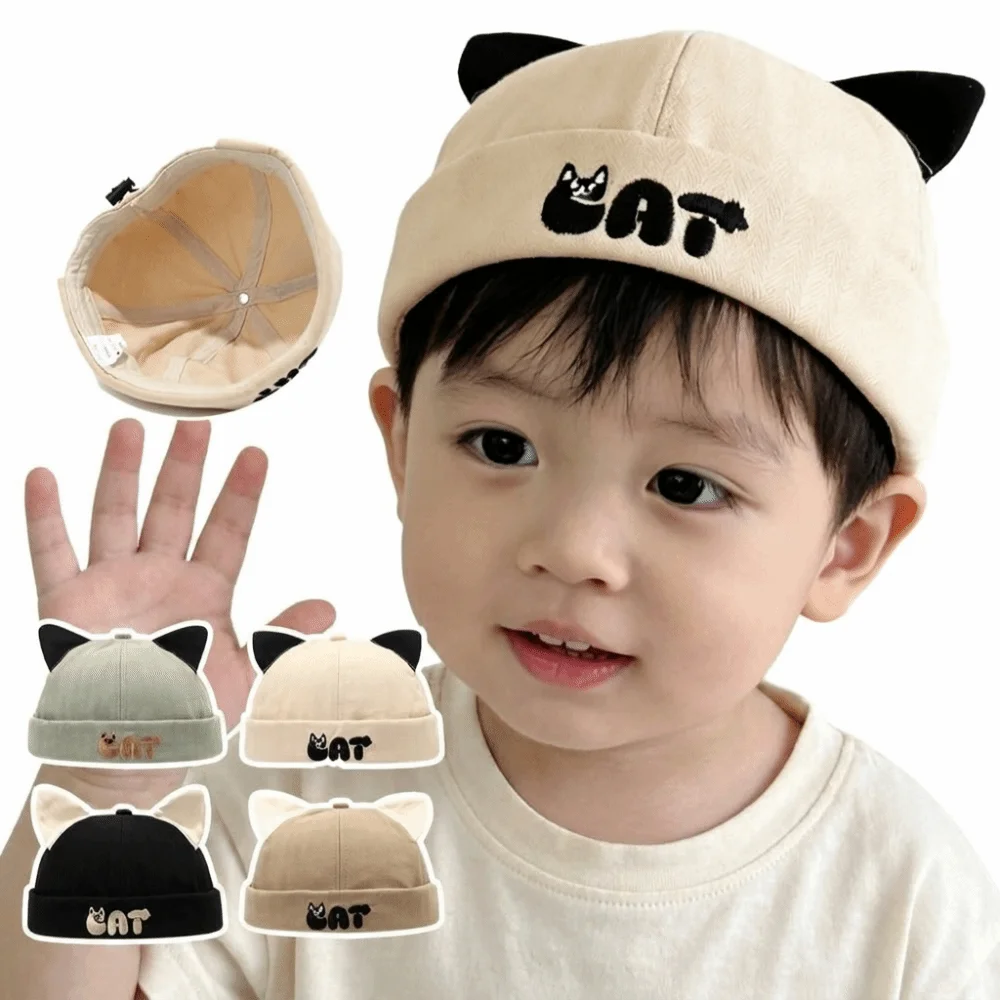

Cute Cat Ears Baby Docker Cap Solid Color Cartoon Brimless Hat Dome Shape Cotton Material Landlord Hats Boys Girls