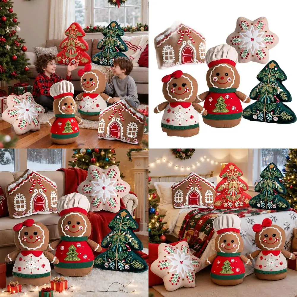 

Набор из 5 рождественских декоративных подушек: снежинка, пряники, 3D подушки для рождественской елки для дома.