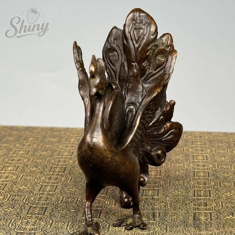 Antique Copper Phoenix Statue Hand-carved Rui Beast Sculpture Feng Shui Wealth Attracting Ornament