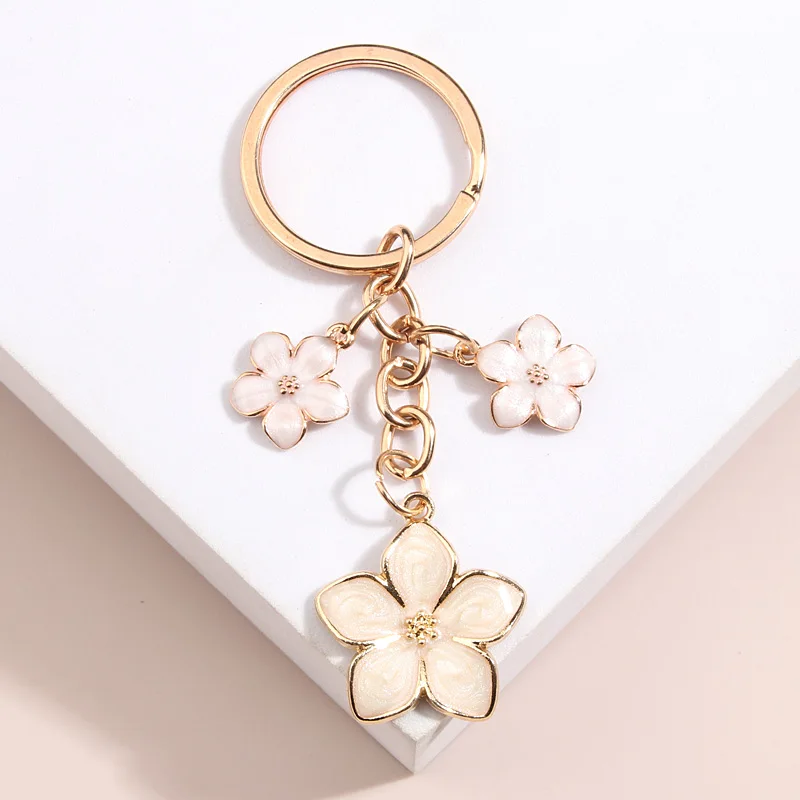 Cute Plant Keychain Sakura Flower Key Ring Enamel Key Chains For Women Girls Handbag Accessorie Car Keys DIY Sweet Jewelry Gifts