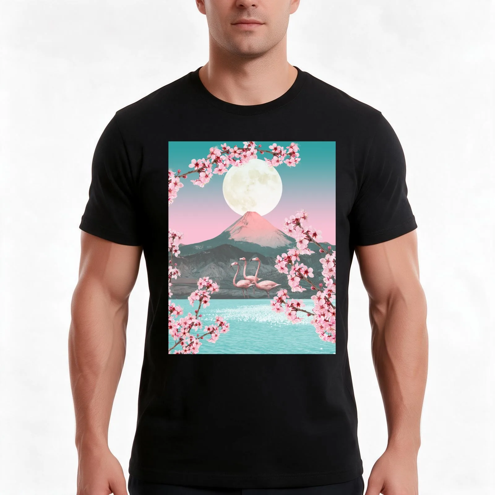 Alice Cherry Blossom T-Shirt, Summer Casual Cotton Tee, Oversized Streetwear Tops, Vintage Graphic Print, Loose Fit Short Sleeve
