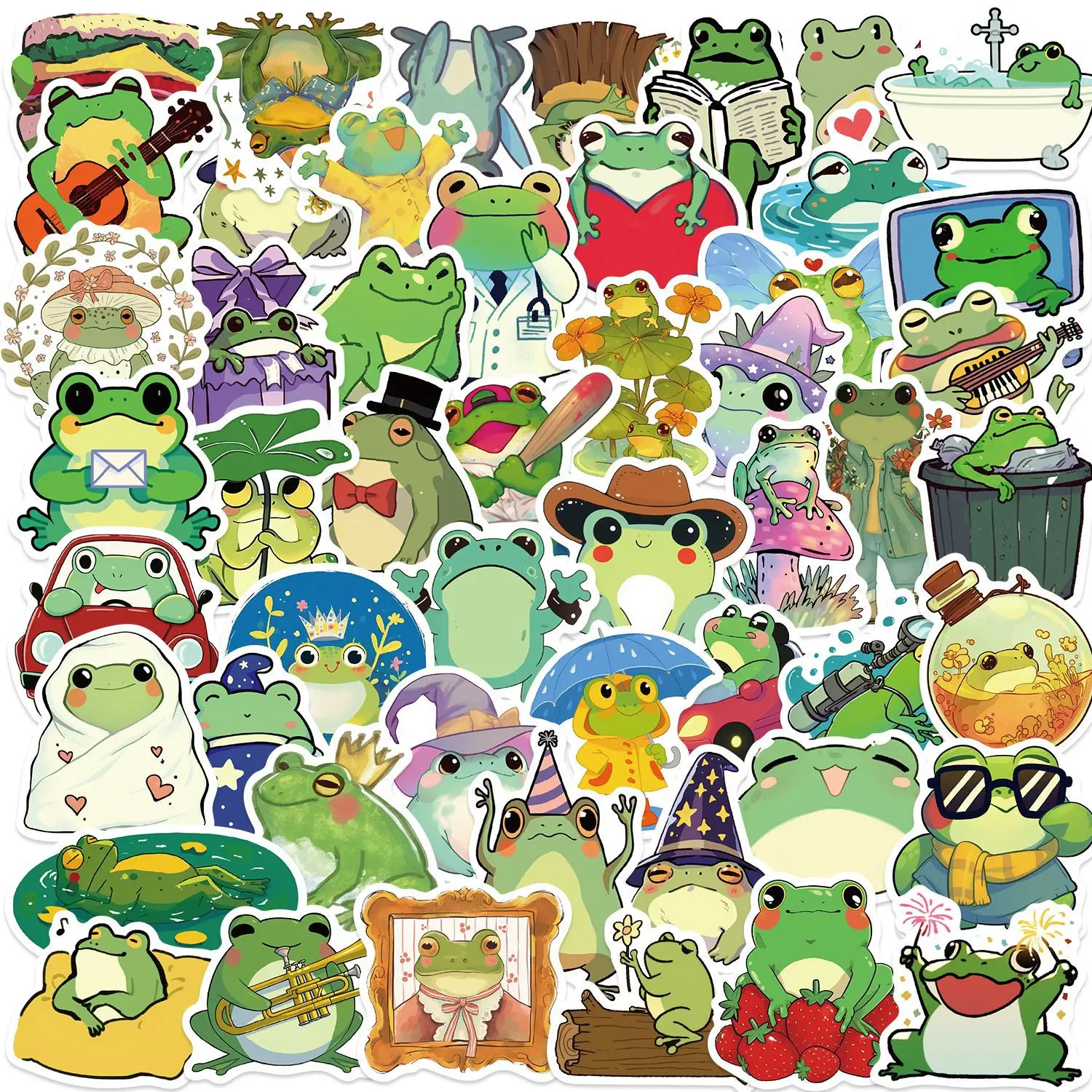 50pcs Cute Frog Animals Cartoon Graffiti Stickers DIY Phone Guitar Laptop Notebook Suitcase Cup Waterproof Sticker Kids Toy