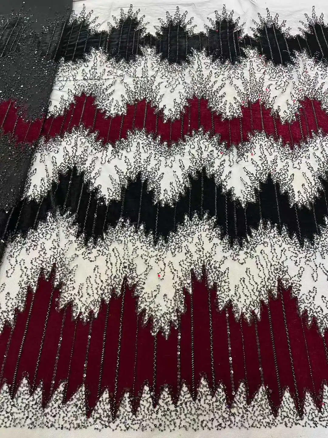 럭셔리 비즈 메쉬 레이스 원단 벨벳 레이스 나이지리아 아프리카 튤 2026 프랑스 튤 비즈 장식 네트 레이스 여성 이브닝 드레스용