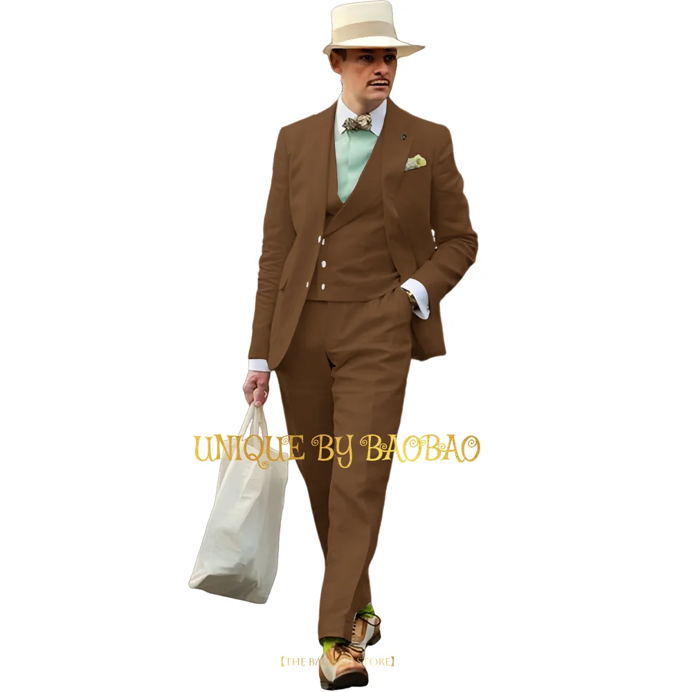 

Wedding suit 3-piece for men (jacket+vest+pants) tan single-breasted groom's engagement date business meeting ball custom tuxedo