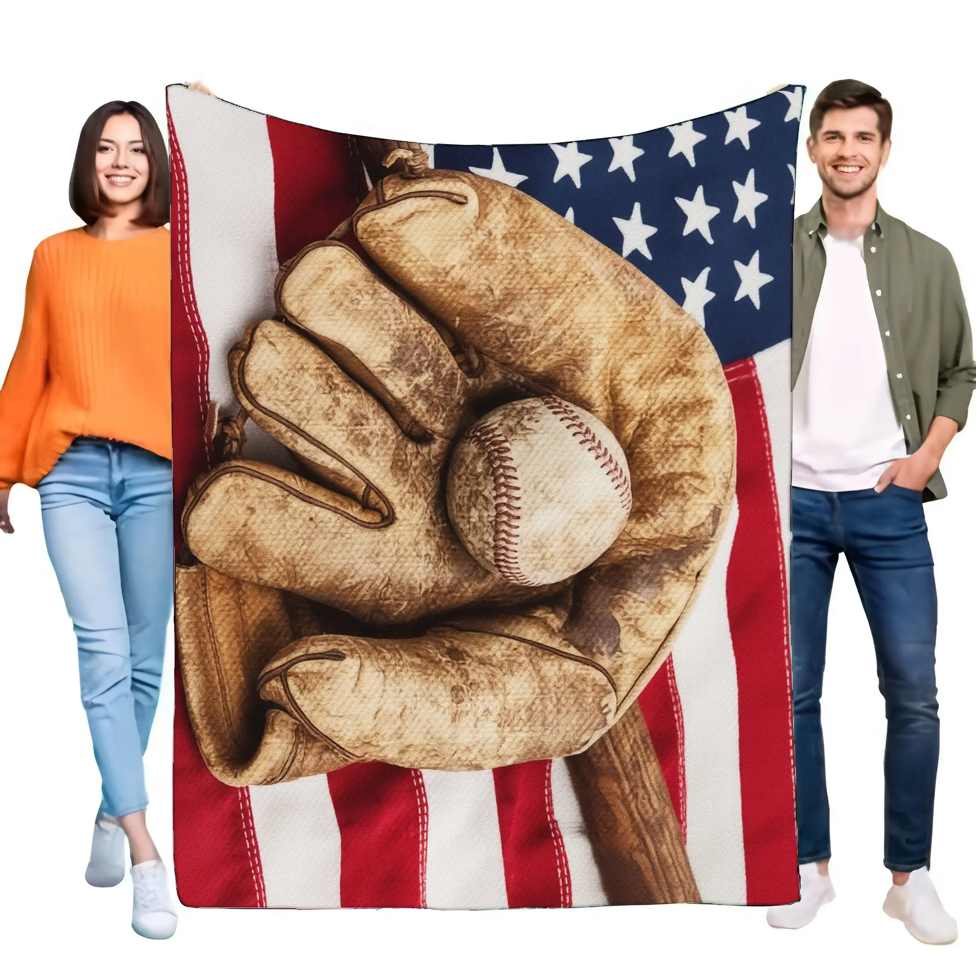 Baseball Glove Throw Blanket Soft Plush Cozy American Flag Design Perfect for Home Decor Sports Enthusiasts Birthday Gift