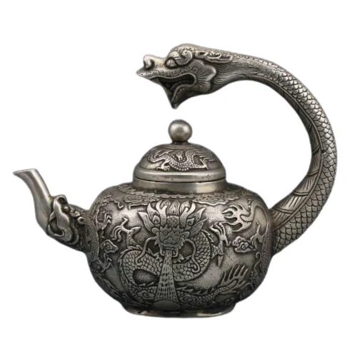 

Collection Chinese Tibetan Silver Hand-carved Dragon Teapot