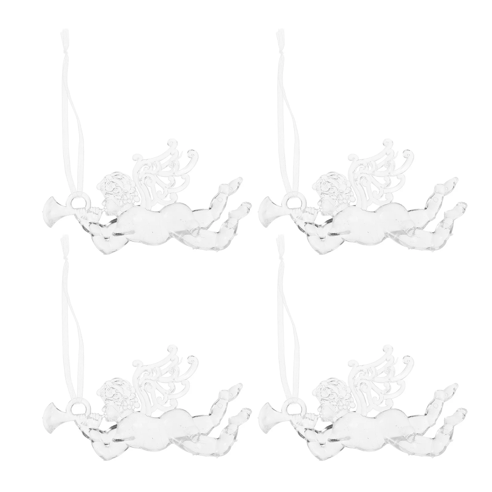 

4Pcs Transparent Angels Hanging Ornaments Clear Acrylic Christmas Tree Decorations Holiday Pendant Cupid Charm