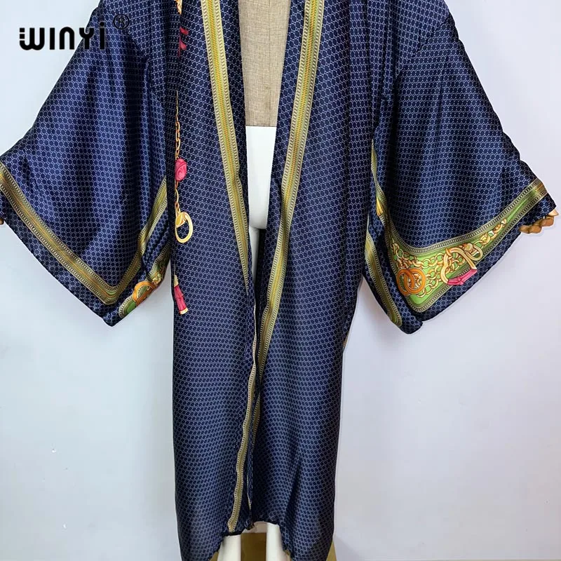 Kimono kobiety w stylu Retro artystyczny długi rękaw z nadrukiem kardigan damski luźna bluzka na co dzień okrycie plażowe imprezowy kaftan