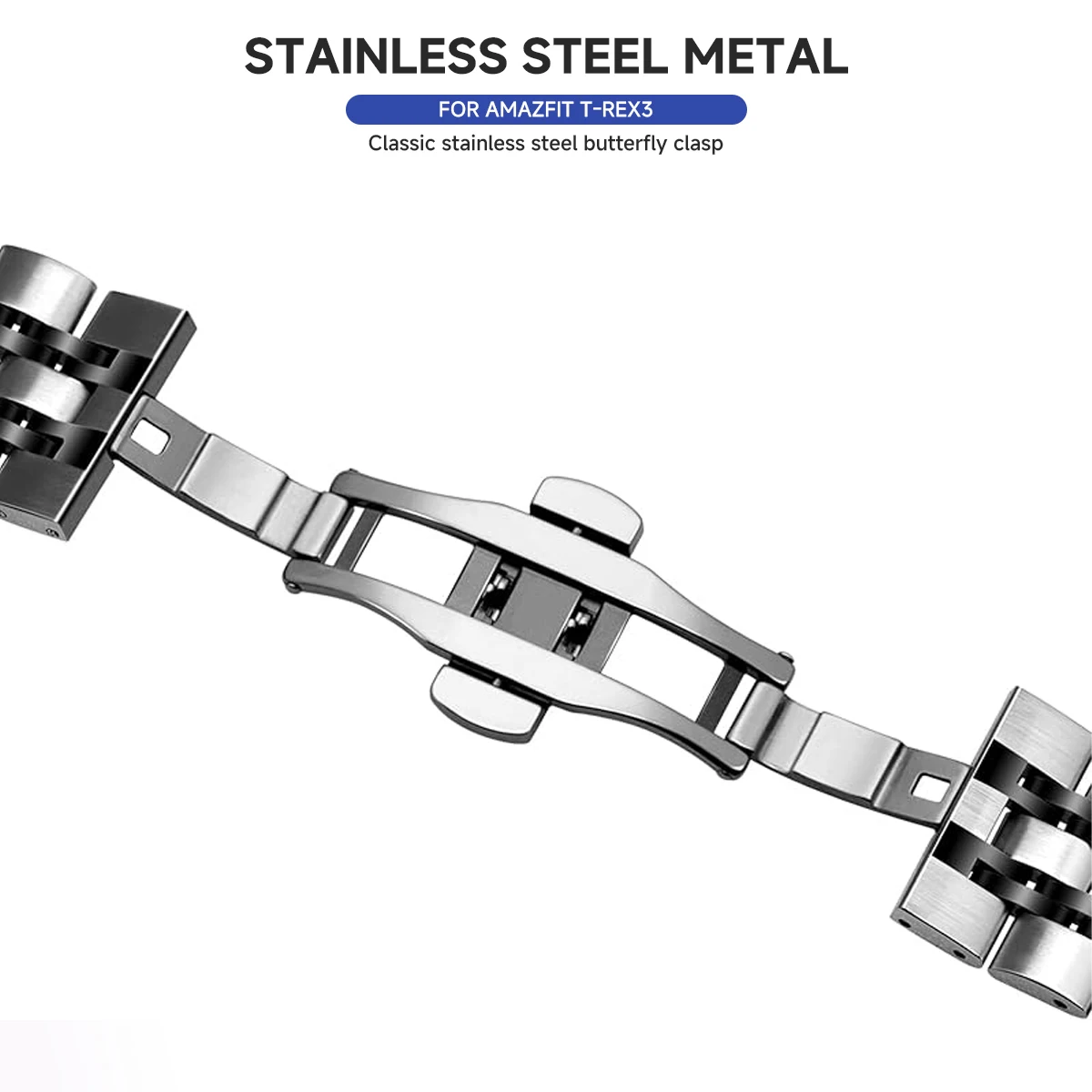 Per Huami Amazfit T-Rex Pro A1918 Cinturino per orologio in acciaio inossidabile a sette perline con chiusura a farfalla - Nero / Oro