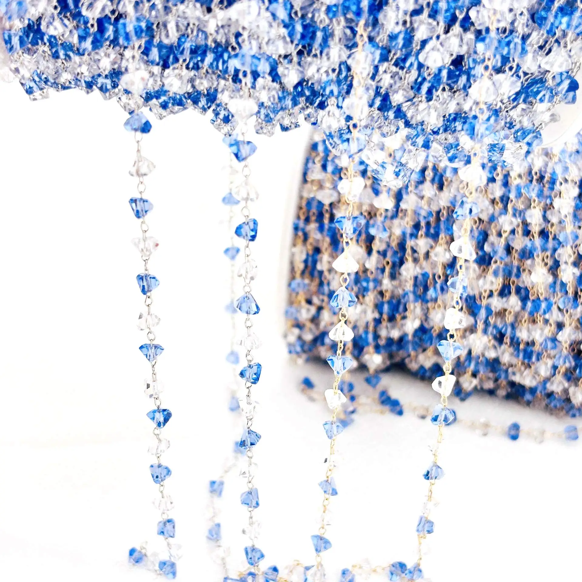 

10Yards Fashion Blue Clear Glass Crystal Heart Bead DIY Link Chain Handmade Jewelry Crafts Decorative Accessories Supplies