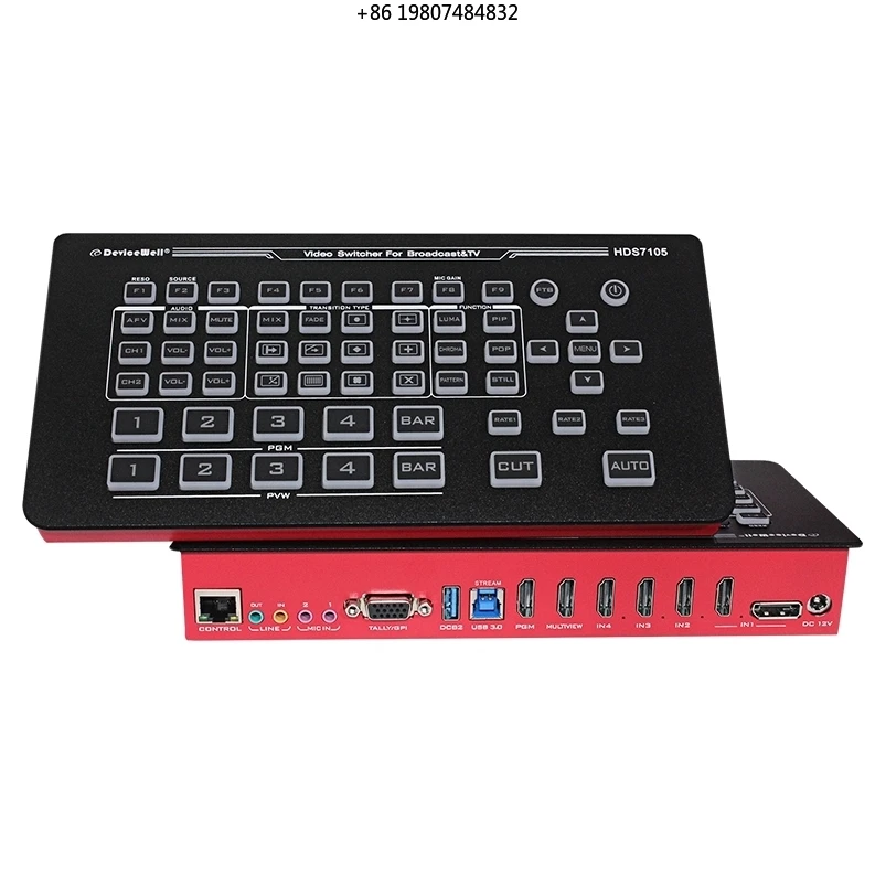4 Tally Lights 4 for Inputs 2 MIC Inputs Transmitter 5-CH OBS Stream PIP HD Video Switcher with