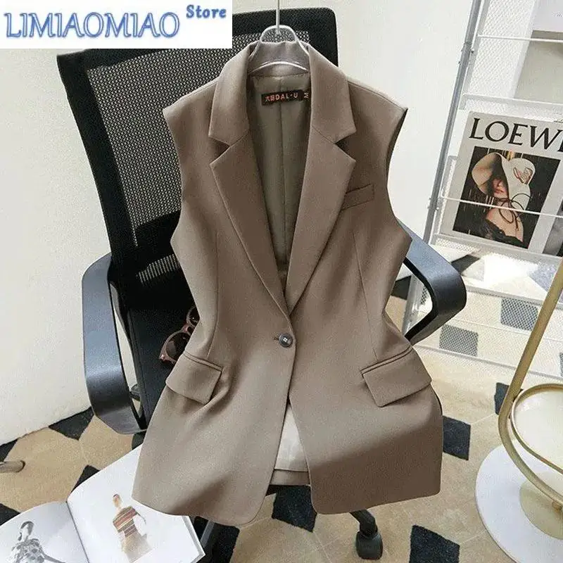 

New Spring Autumn Women's Blazer Vest Coat Korean Short Slim Female Vest Versatile Sleeveless Fashion Ladies Waistcoat Tops