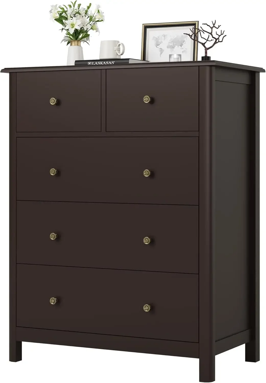 Dresser with 5 Drawers, Tall Chest of Drawers, 5 Drawer with Deep Space, Wood Storage Cabinet for Living