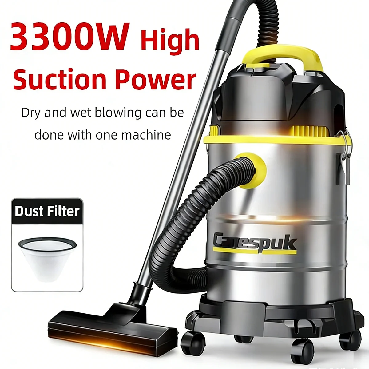 3300W High Suction Household Wet & Dry Vacuum Cleaner 3-in-1 Car Seam Cleaning Industrial Vacuum for Home Use