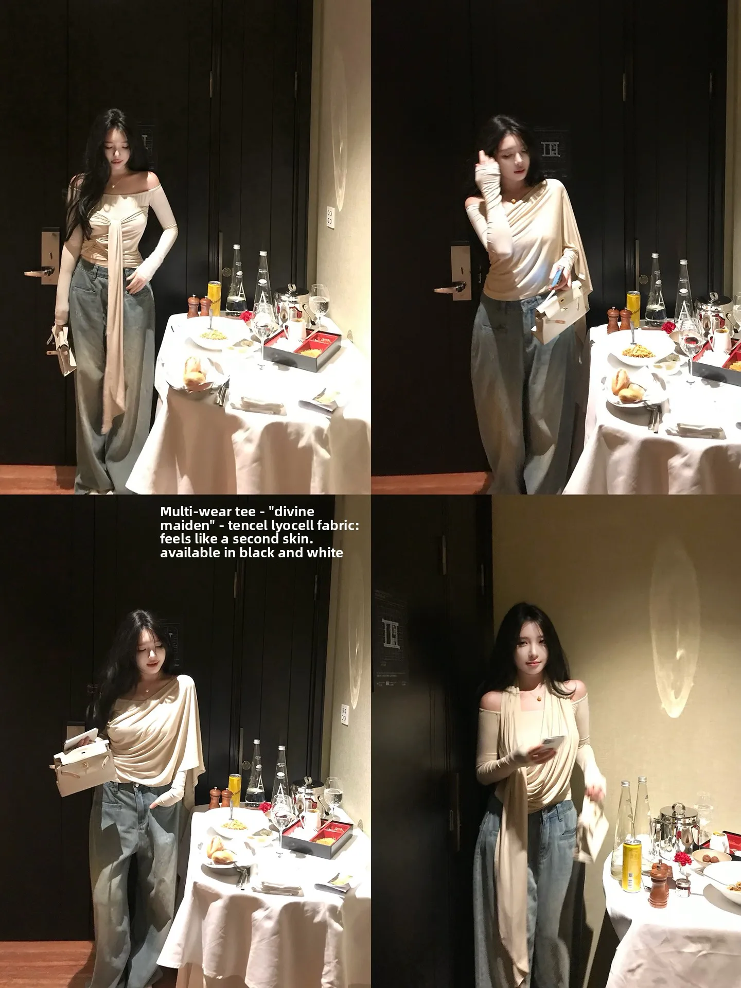 

Miss Change Multi-Way One-oulder Silk Acetate Mask Design T-irt Asymmetrical Long Sve High Waist Breathable Summer Top