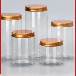 10pcs Aluminum Gold Lid Sealed Jar PET Plastic Food Grade Storage Transparent Packing Bottle Candy Snacks Tea Preservation Jars