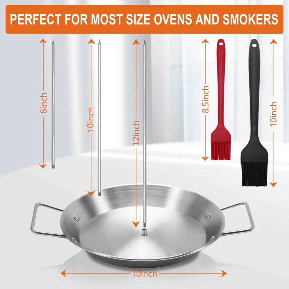 

Vertical Barbecue Skewer Stand Stainless Steel Removable Grilling Meat Spit 3 Removable Spikes(8”/10"/12”) Brushes For Home BBQ