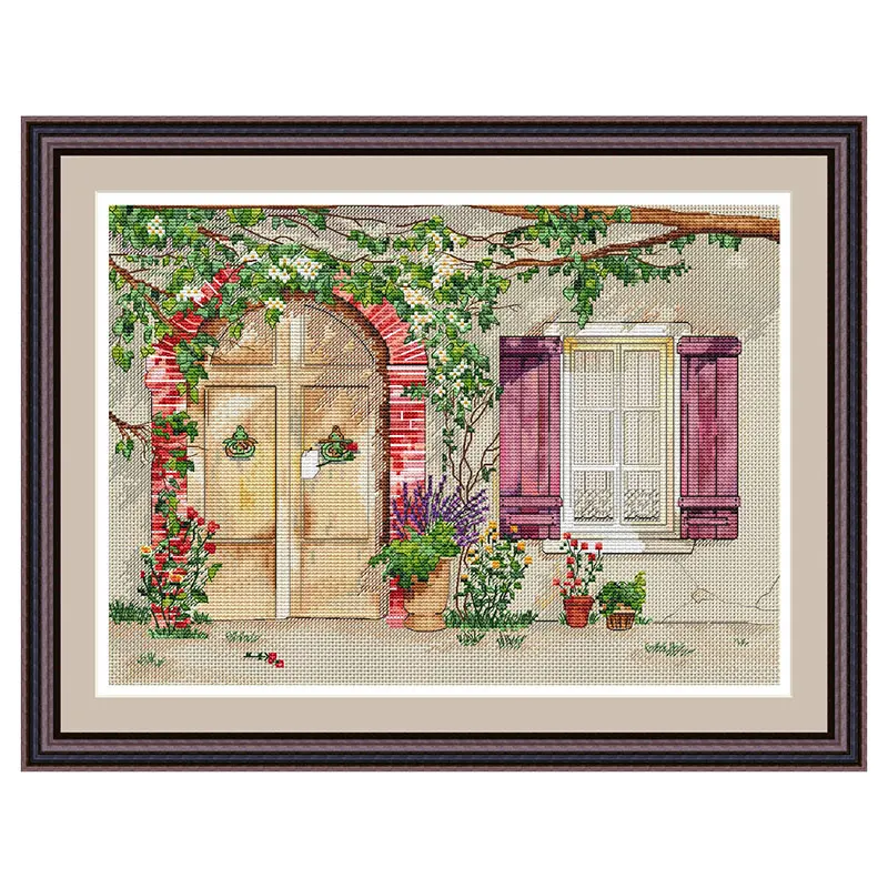 Home Decoration Hanging Picture Fishxx Cross Stitch Kit C1616 Afternoon Villa Door Hemp Cloth