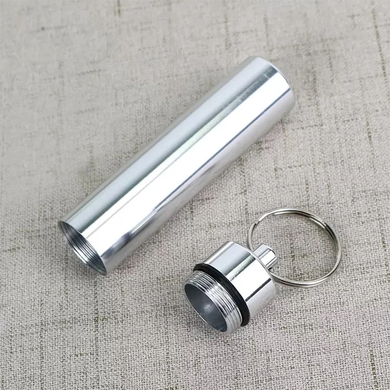 سبائك الألومنيوم المحمولة حبة حالة سلسلة مفاتيح مقاومة للماء معلقة زجاجة كبسولة الحاويات في الهواء الطلق التخييم السفر اللوحي صندوق تخزين #4