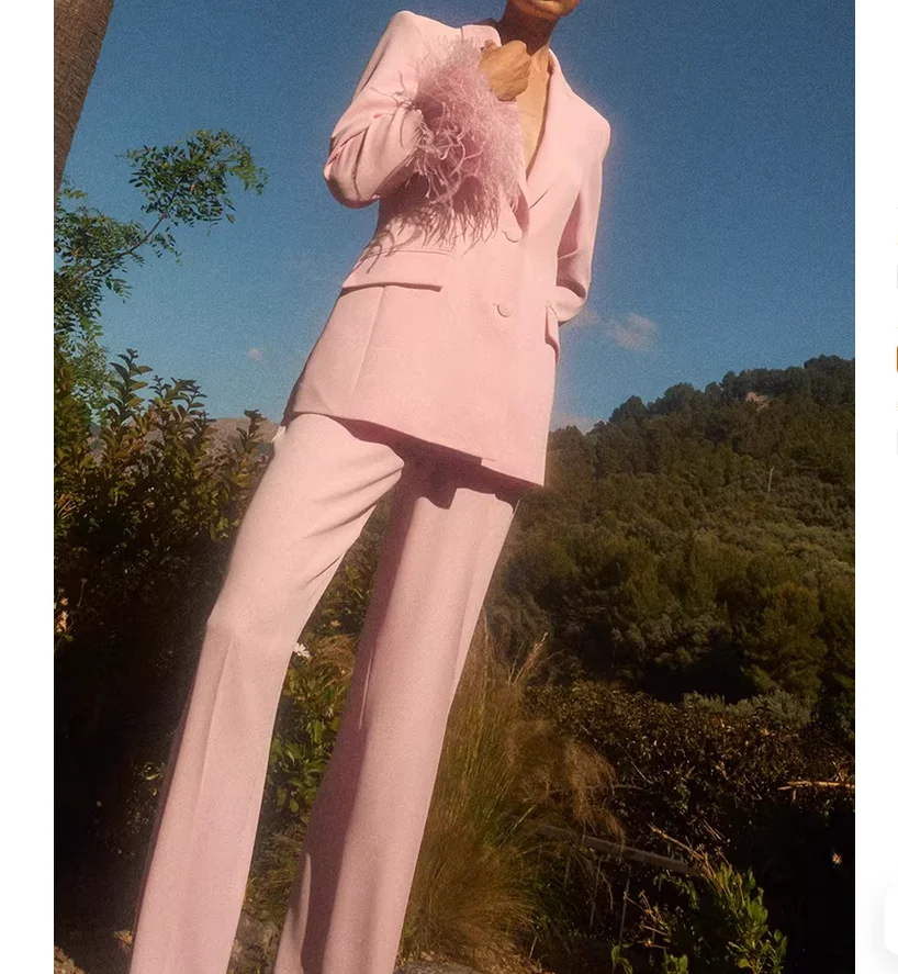 Summer European and American Style Feather-Trimmed Sleeve Cuff Suit Jacket