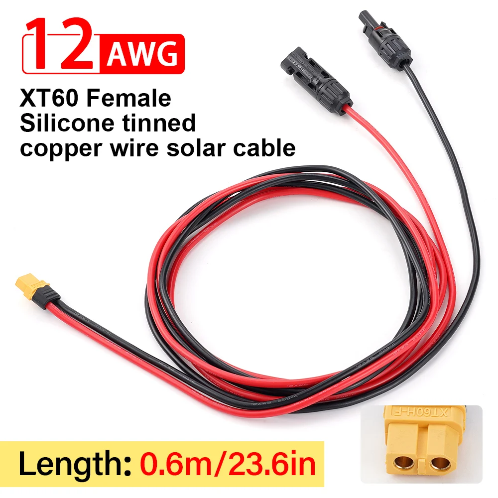 

XT60H Female Connector 12AWG Adapter To Solar Connector Waterproof Connector High-Quality Silicone Tinned Copper Cable 60CM