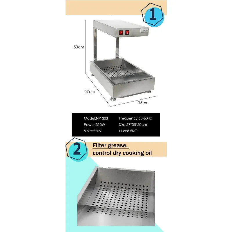 Fries Warmer Churros Insulation Machine Stainless Steel Commercial Food Warmer Table Keep Warm Waffle/Cake/Donuts