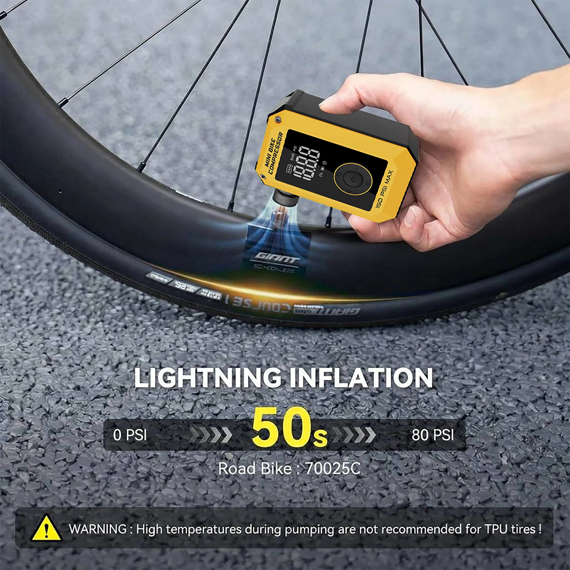 Ultra Light Cordless Mini Electric Bike Pump Portable Air Compressor 150PSI High Pressure LED Multi Use for Motorcycle Bicycle