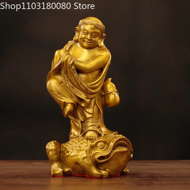 26cm Copper brass Liu Hai plays Jin Chan Toad statue Chinese folk Taoist figures sculpture