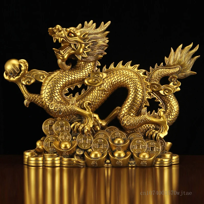 

Chinese Creative Synthetic Resin Animal Dragon Sculpture, Blessing Crafts, Lucky Mascot, Living Room and Office Decoration, 1Pc