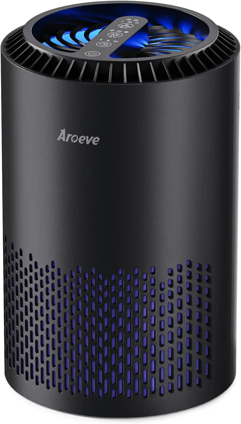 

Очиститель воздуха для спальни и офиса, удаляет дым, пыльцу, перхоть, волосы, запахи, с режимом сна и регулировкой скорости, черный