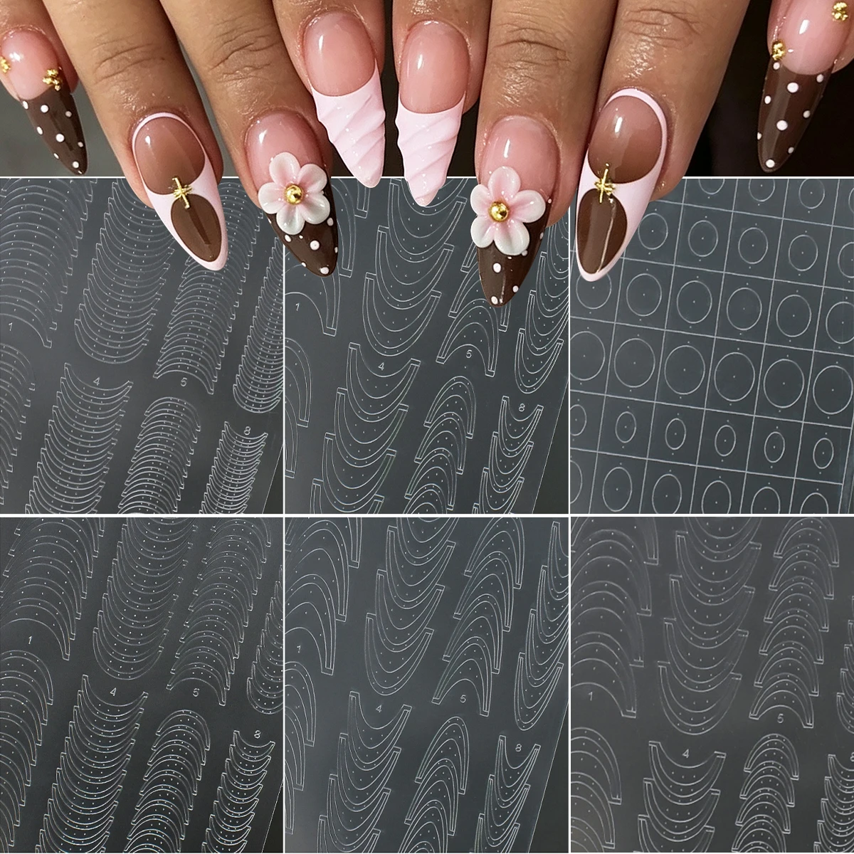 French Hollow Nail Stickers Clear Curved Line French Tip Guide Stickers Nail Art Stencil Decals for DIY Manicure Nail Salon