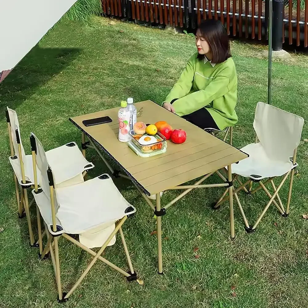 Portable 5-Piece Camping Chair and Table Set with Carry Bag, Outdoor Lawn Furniture, Black