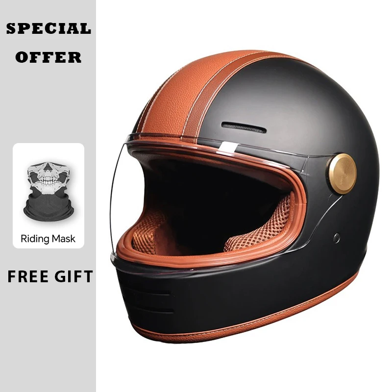 Retro Full Face Motorcycle Helmet with Clear Lens - Off-Road Capabilities, Durable Materials DOT Approved Enhanced Safety