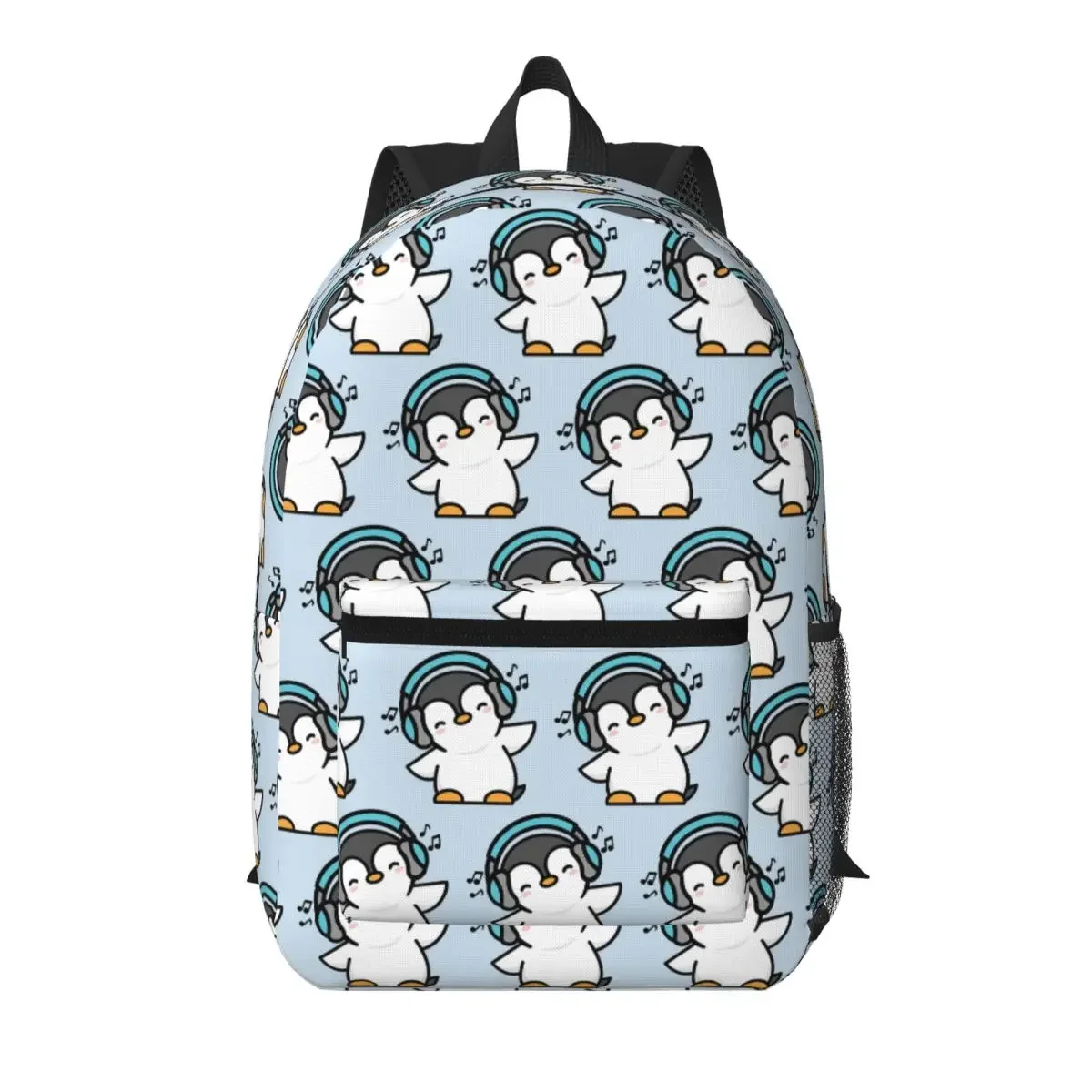 Colorful Penguin With Headphones Cartoon Student Backpack School Bag Hiking Travel Daypack for Boys Girls Bookbag Shoulder Bags