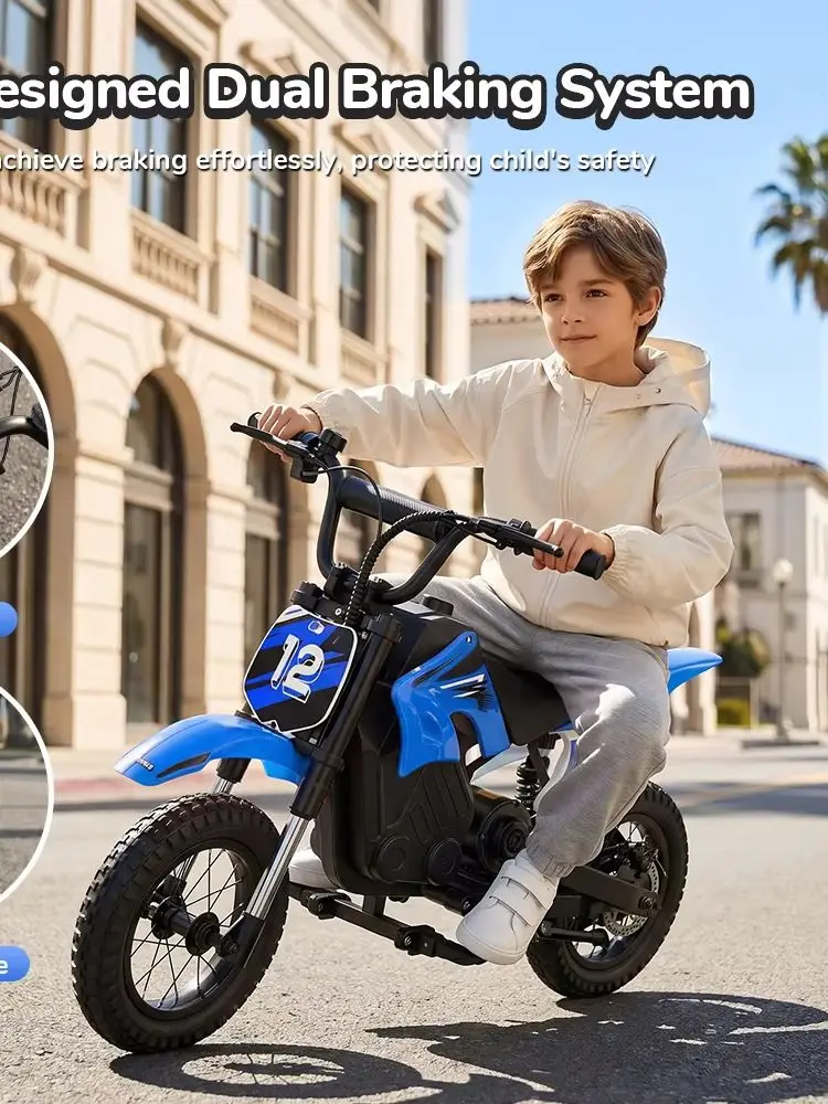 A12 Kids E-Moto Speelgoed met 350W Motor, 22km Bereik, 36V5.2Ah Batterij, 3 Snelheden, Dubbele Remmen, Schokdempers, LED Verlichting voor Buitenpret - afbeelding 2