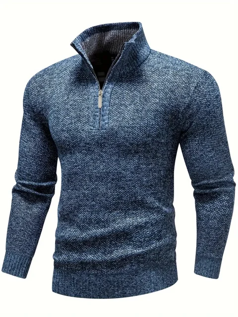 Męski sweter jesienno-zimowy jednokolorowy kołnierzyk ze stójką rekreacyjny i wygodny zamek błyskawiczny wysoki kołnierz na ciepło sweter Slim Fit