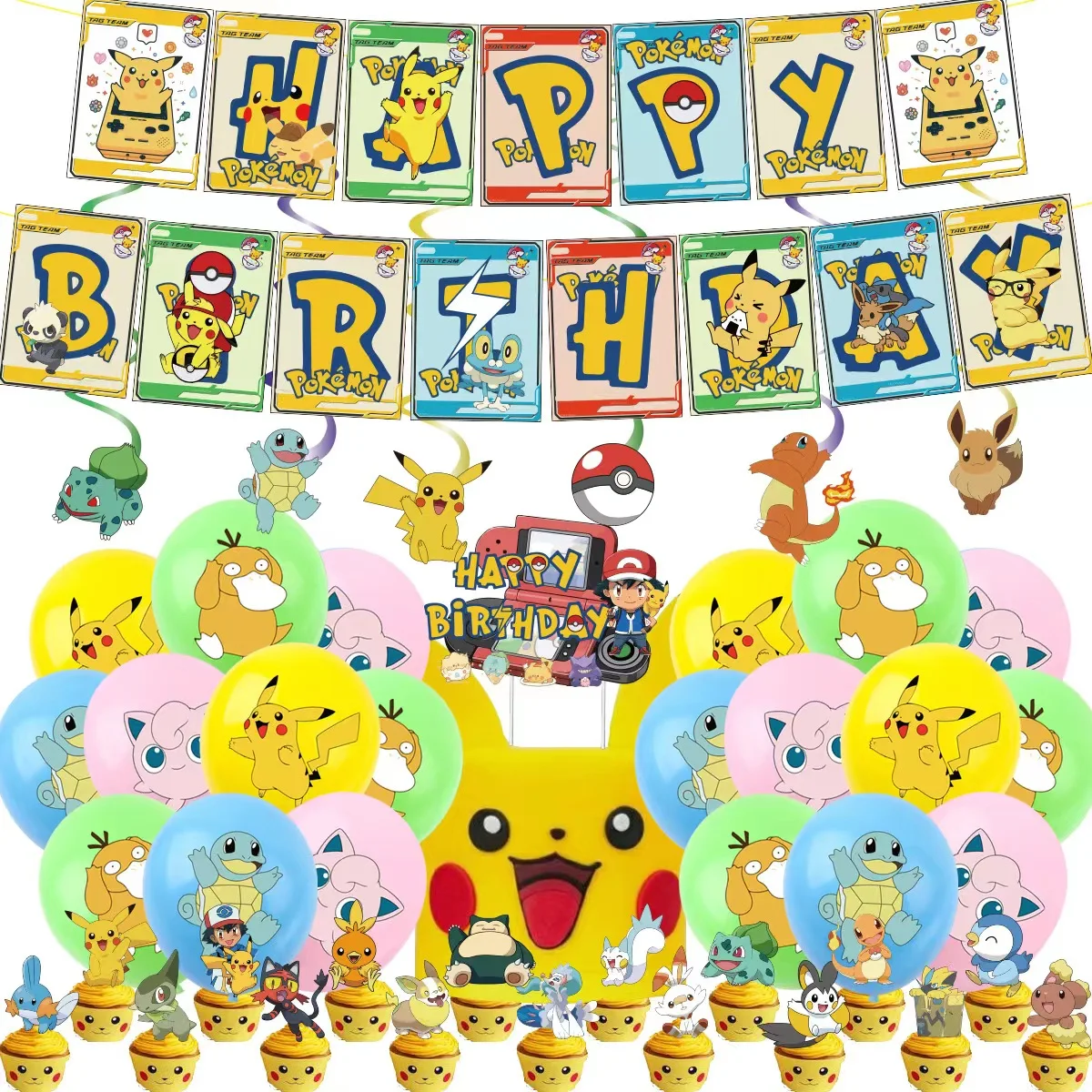 Pokemon Birthday Decoration Pikachu Theme Party Tableware Balloon Supplies Paper Cup Plates Napkin Kids Happy Baby Shower Favors